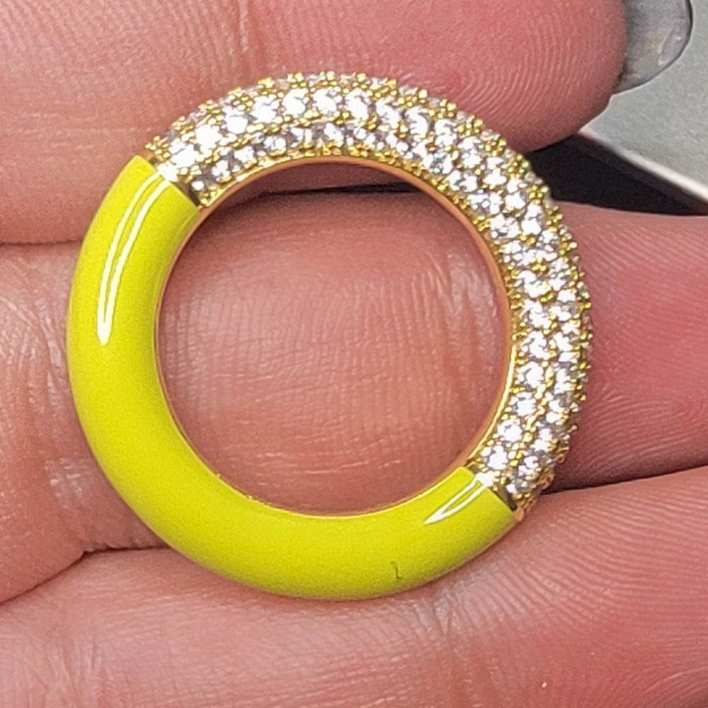 Luv AJ Pave Amafili Neon Yellow Ring Sz 8 - Picture 7 of 7